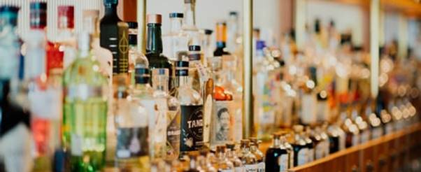 A drink shelf at a bar